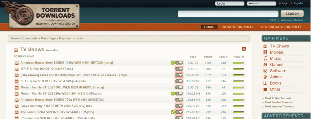 TORRENTS DOWNLOADS home page