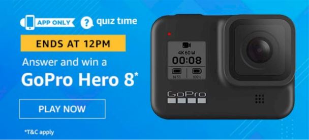 Amazon Gopro Hero 8 Quiz Answers Today - Date: 17th March 2020