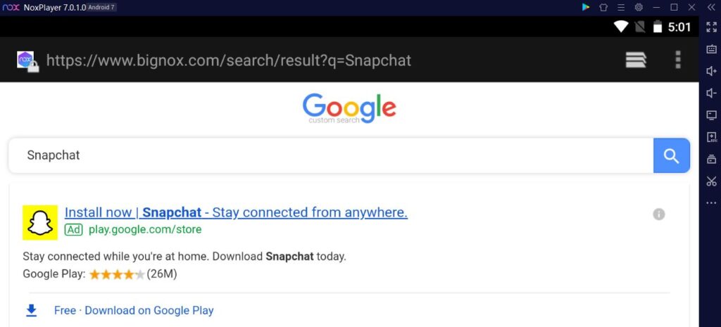 search snapchat on Nox app player