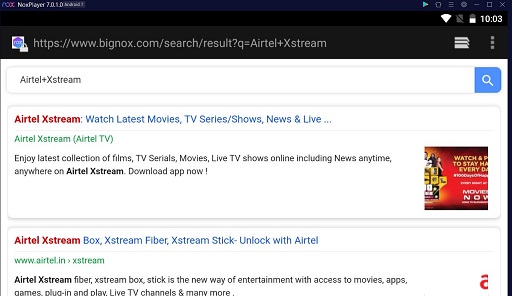search airtel xstream on nox app player