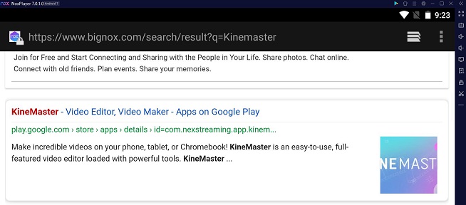 search kinemaster on Nox