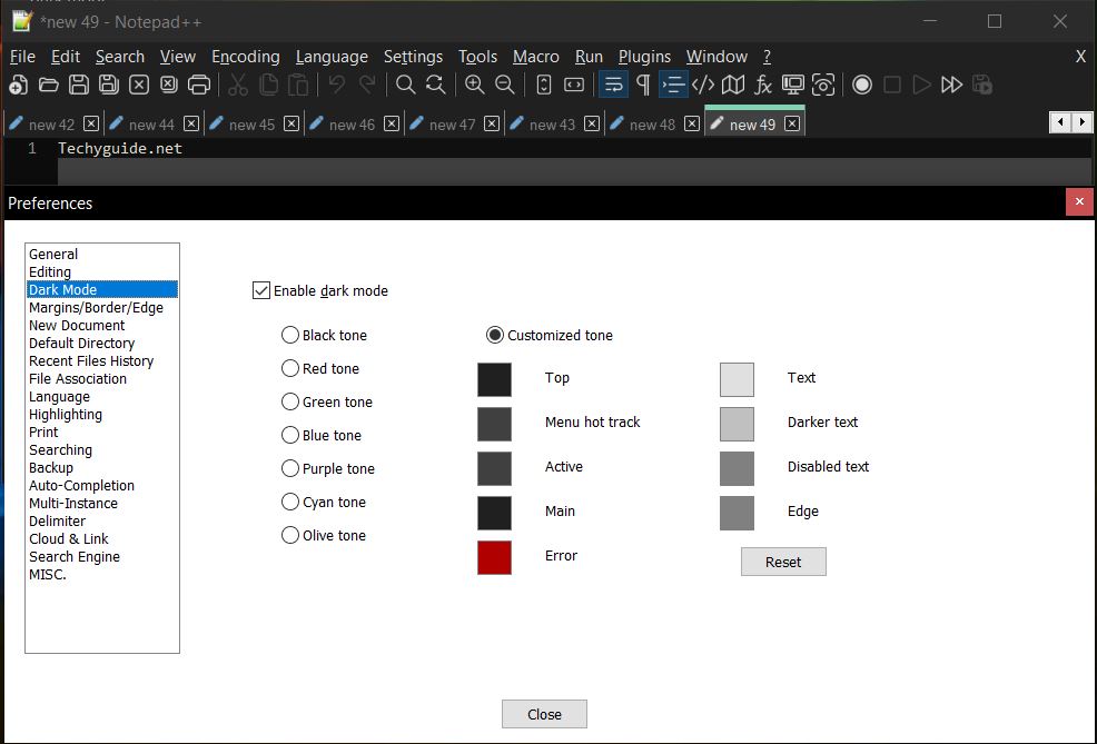 Notepad++ custom dark mode tones