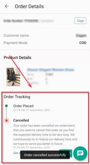 meesho order cancelled successfully